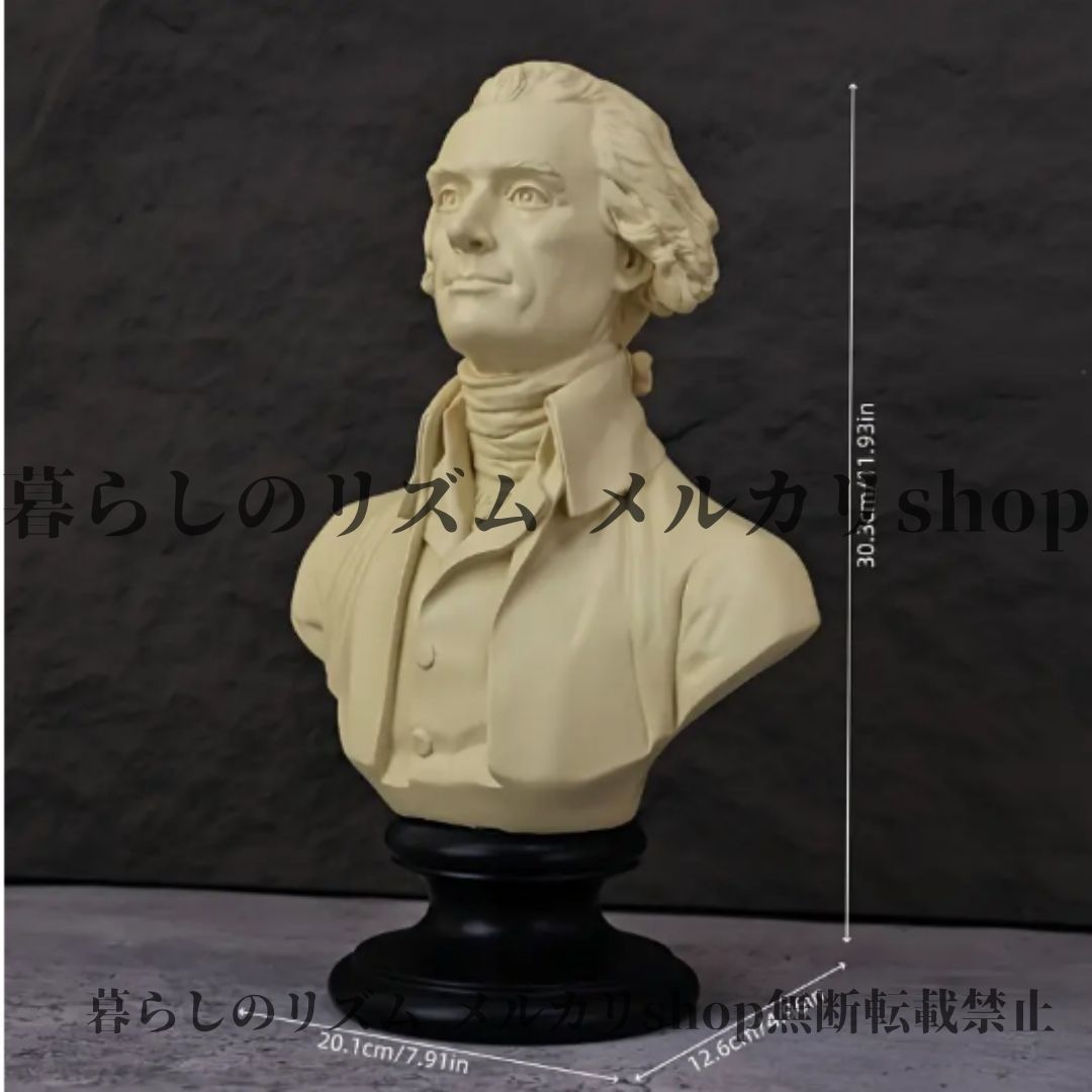 オブジェ 手彫り ジェファーソン大統領 レジン製胸像 ベース付き エレガントな彫像 顔の特徴 歴史的な服装 ホームデコレーション オフィス 学校 デッサン人形 ジェファーソン像 オフィス装飾 室内装飾 装飾的な胸像 置物 アート好き