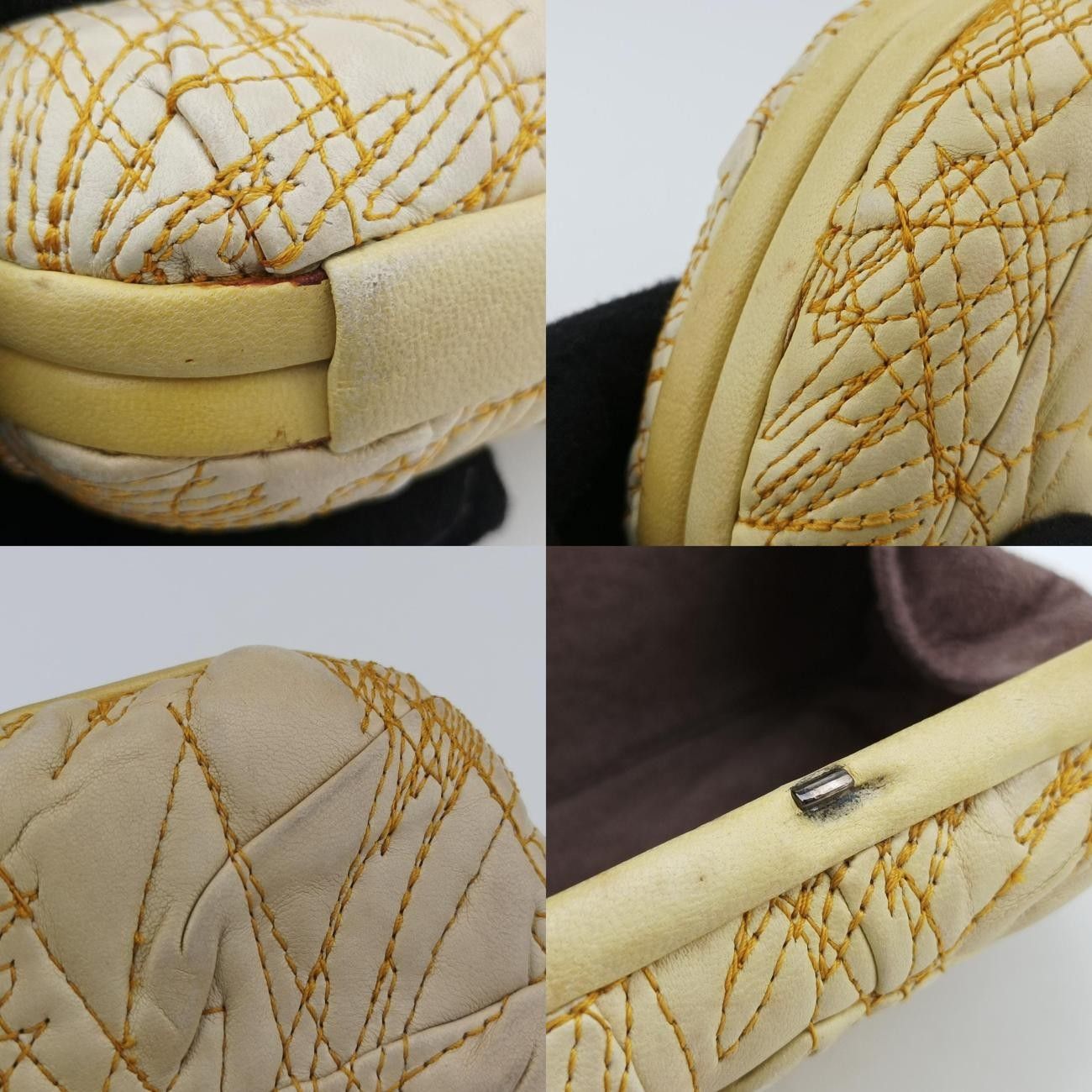 ボッテガヴェネタBottega Veneta刺繍ノットクラッチイエロー×ホワイトレザー DECORATOM_COM_BR