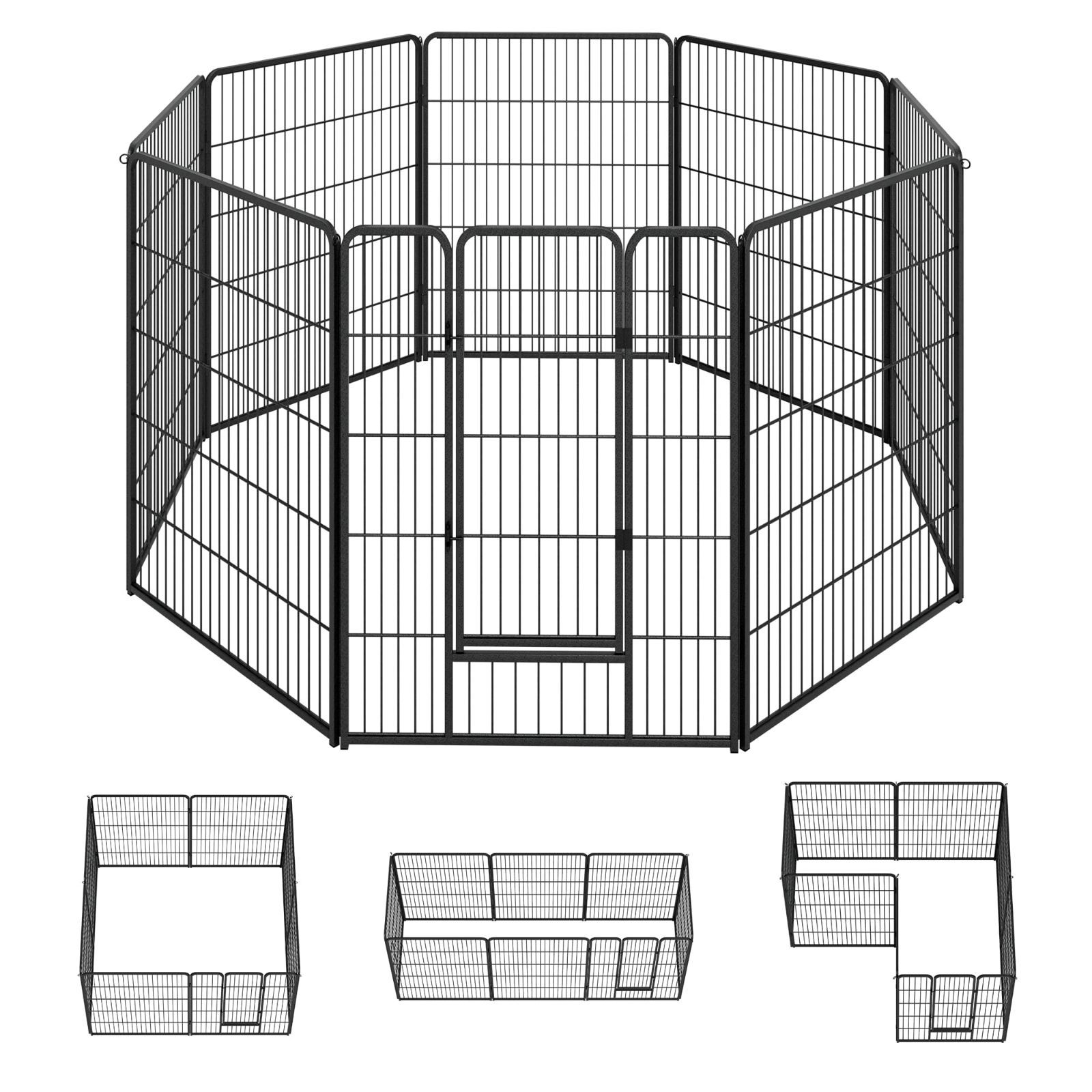 WWI 犬 サークル 大型犬用 室内 ペットフェンス ペットサークル フェンス 高さ100cm 屋外 パネル8枚 ドア付き 複数連結可能 工具不要 銀黒&レトロ