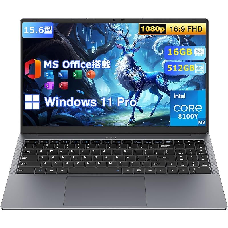 Eyy ノートパソコン Office 搭載 15.6型 Core m3-8100Y 16GB メモリ 512GB SSD Windows11 Pro対応 ノートPC 薄型 1.6kg軽量 FHD 1920×1080 99.5%sRGB 英語キーボード テンキー