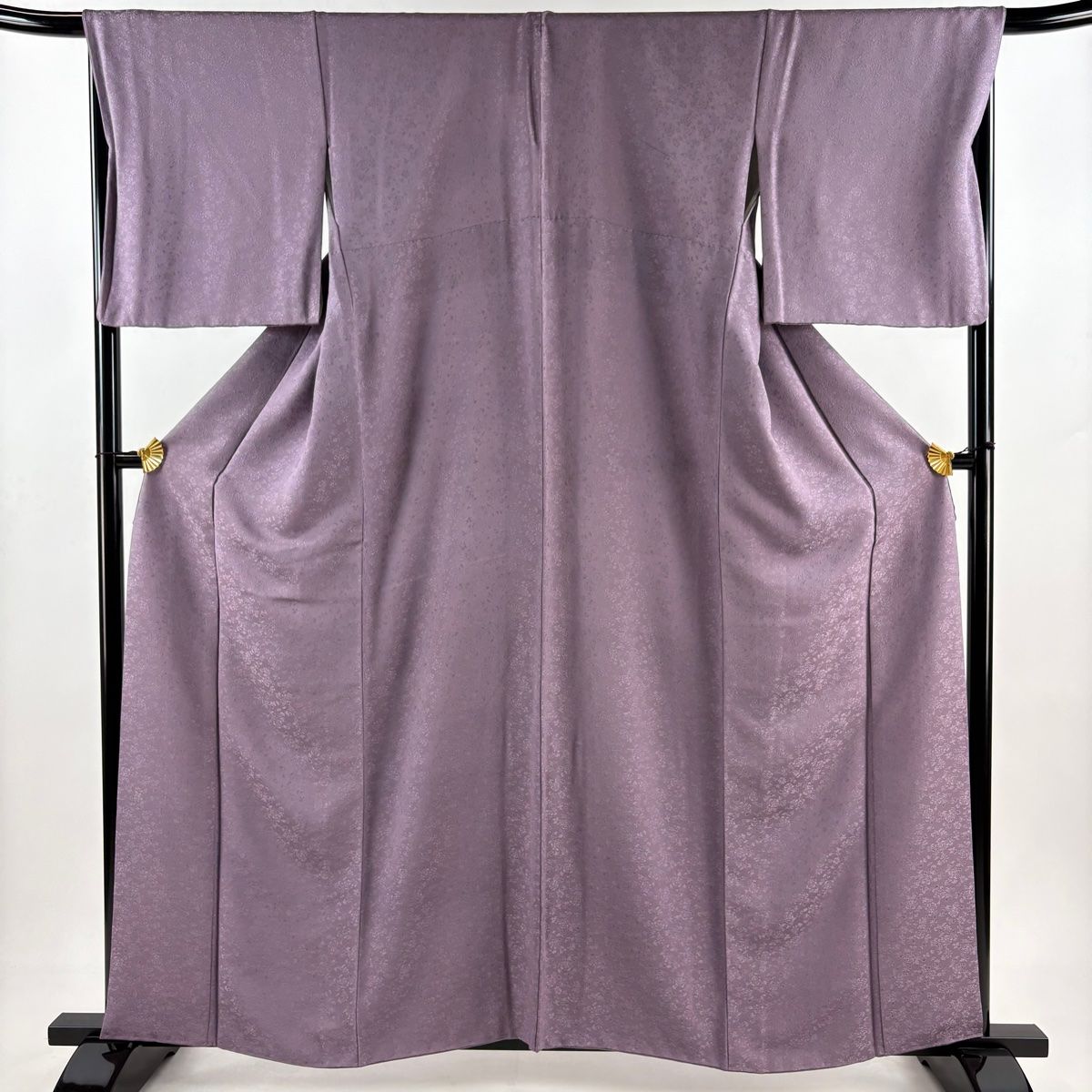 色無地 身丈161cm 裄丈67cm M 袷 地紋 紫 正絹 秀品 一つ紋