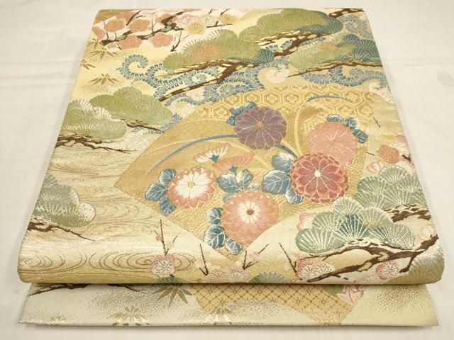 訪問着 松竹梅 色鮮やかな花模様 東雲色 金彩 しつけ糸 K-4566 訪問着 松竹梅 色鮮やかな花模様 東雲色 金彩 しつけ糸 K-4566