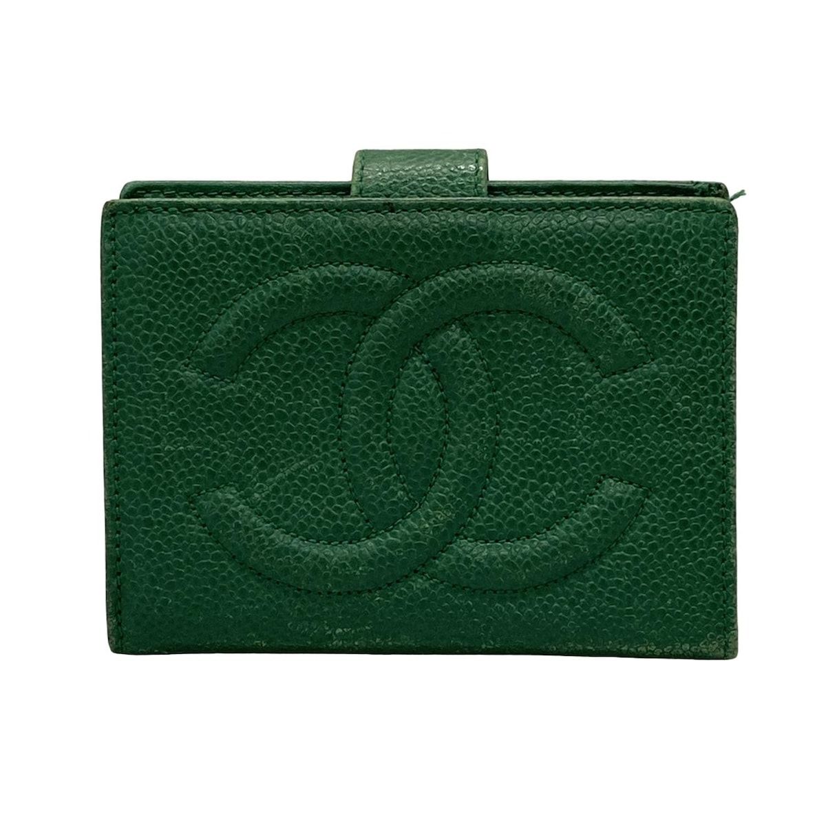シャネル CHANEL 財布 ココマーク 二つ折り財布 グリーン系 CHANEL(シャネル) 2つ折り財布 - グリーン がま口/シルバー金具