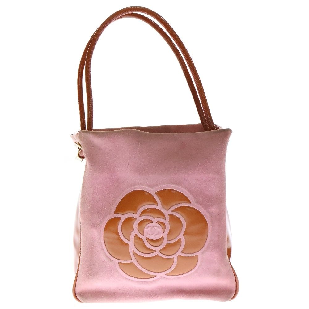 CHANEL (シャネル) カメリア ロゴ ハンドバッグ ピンク×オレンジ 