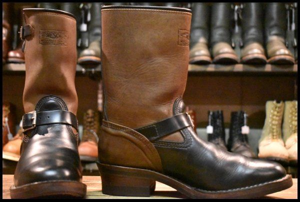 9.5 E 15年 WESCO ウエスコ ナローボス 7710 ホースハイド エンジニア ブラック×ブラウン ツートン ブーツ BOSS FJ 174