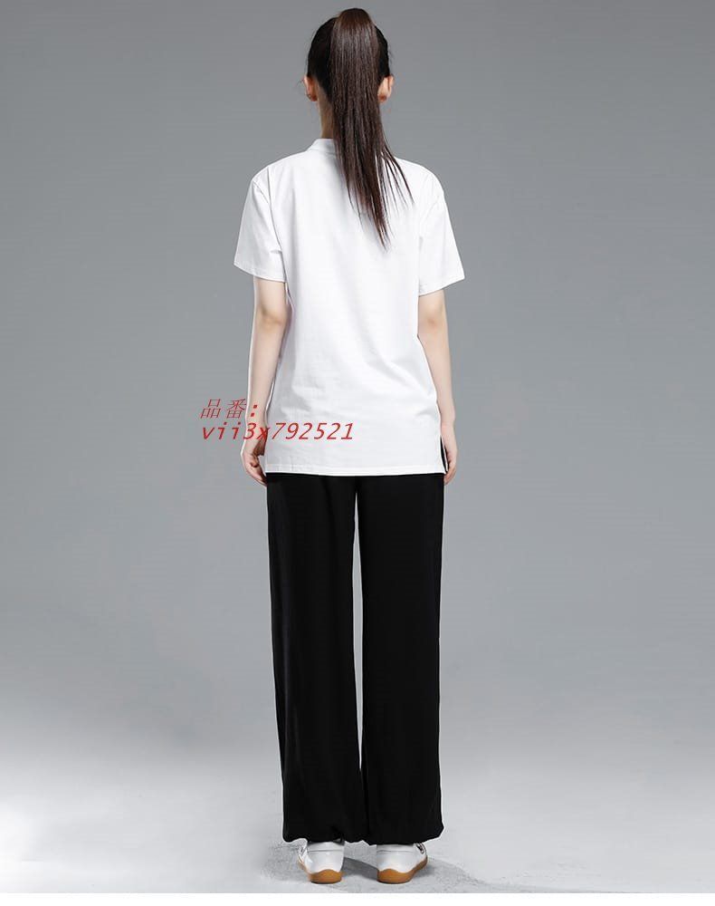 太極拳服 太極拳トレーニングTシャツ 半袖Tシャツ 女性 レディス 練習服 トレーナー マオカラー ヘンリーネック カットソー 太極図 送料無料 太極拳服 太極拳トレーニングTシャツ 半袖Tシャツ 女性 レディス