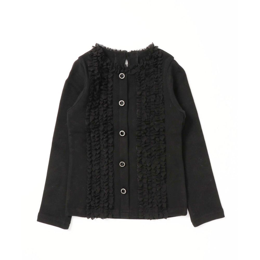 ブラック  110cm  ローマンロンT 女の子 キッズ 長袖 Tシャツ ロンT 03191902 長袖Tシャツ カットソー フリル フェイクボタン おしゃれ かわいい オシャレ 可愛い フォーマル 入園式 卒園式 こども 