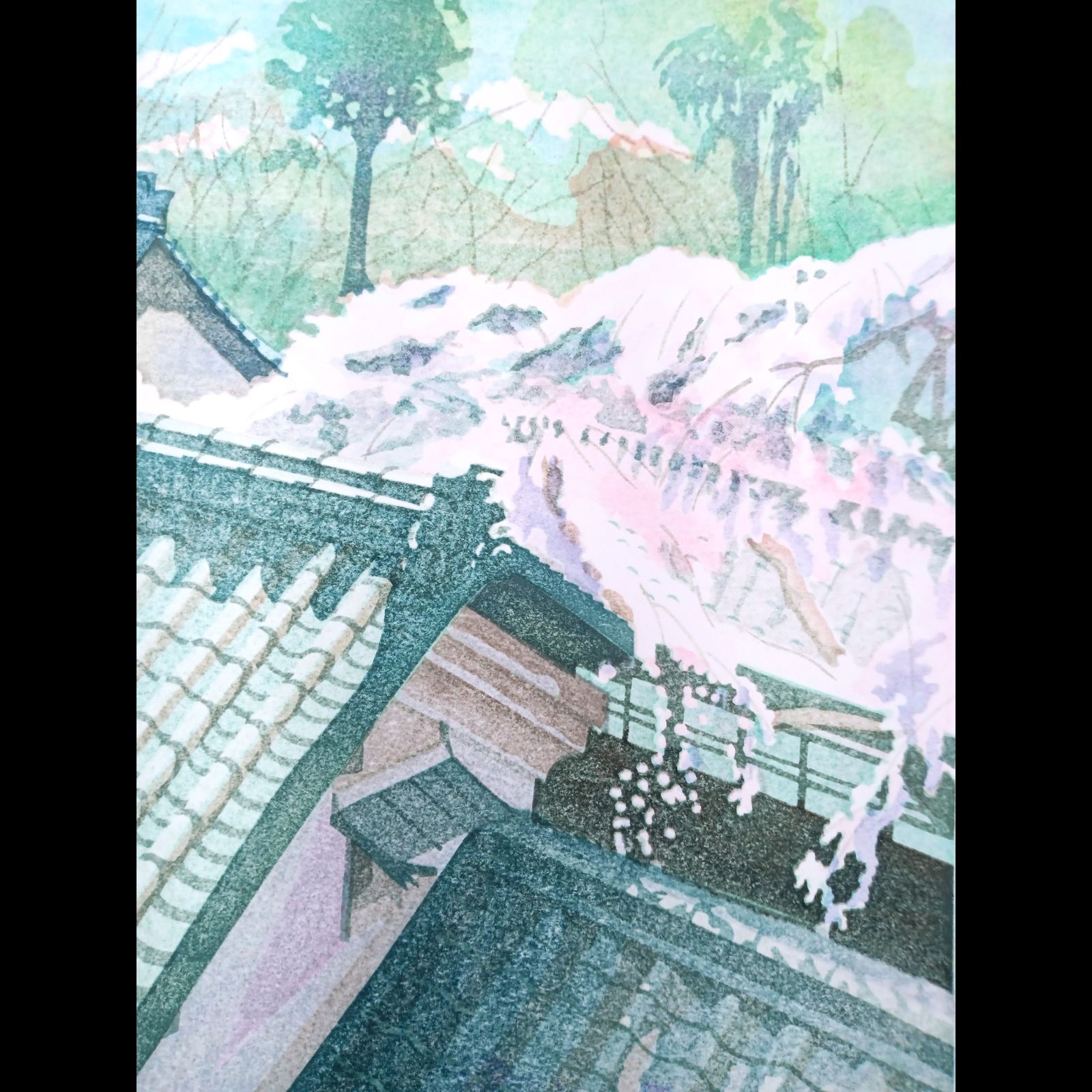 【新品】木版画　壬生川純一「春の朝」限定ナンバー付き！　☆送料無料☆ 木版画のことなら『木版画 版元 芸艸堂 Woodblock print』
