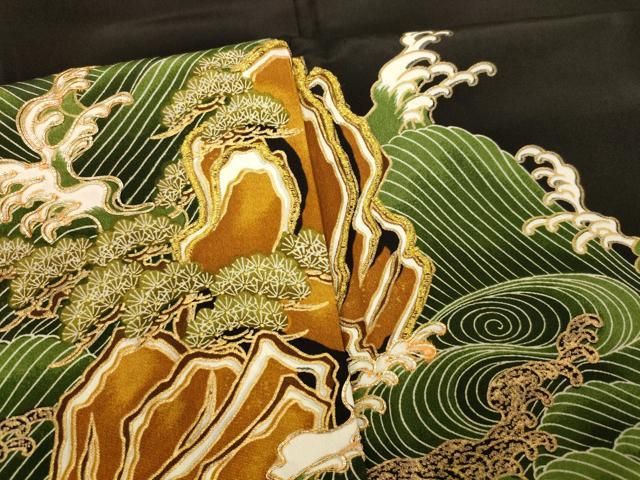 平和屋着物□豪華黒留袖 駒刺繍 流水文 金彩 正絹 逸品 AAAX7745ph