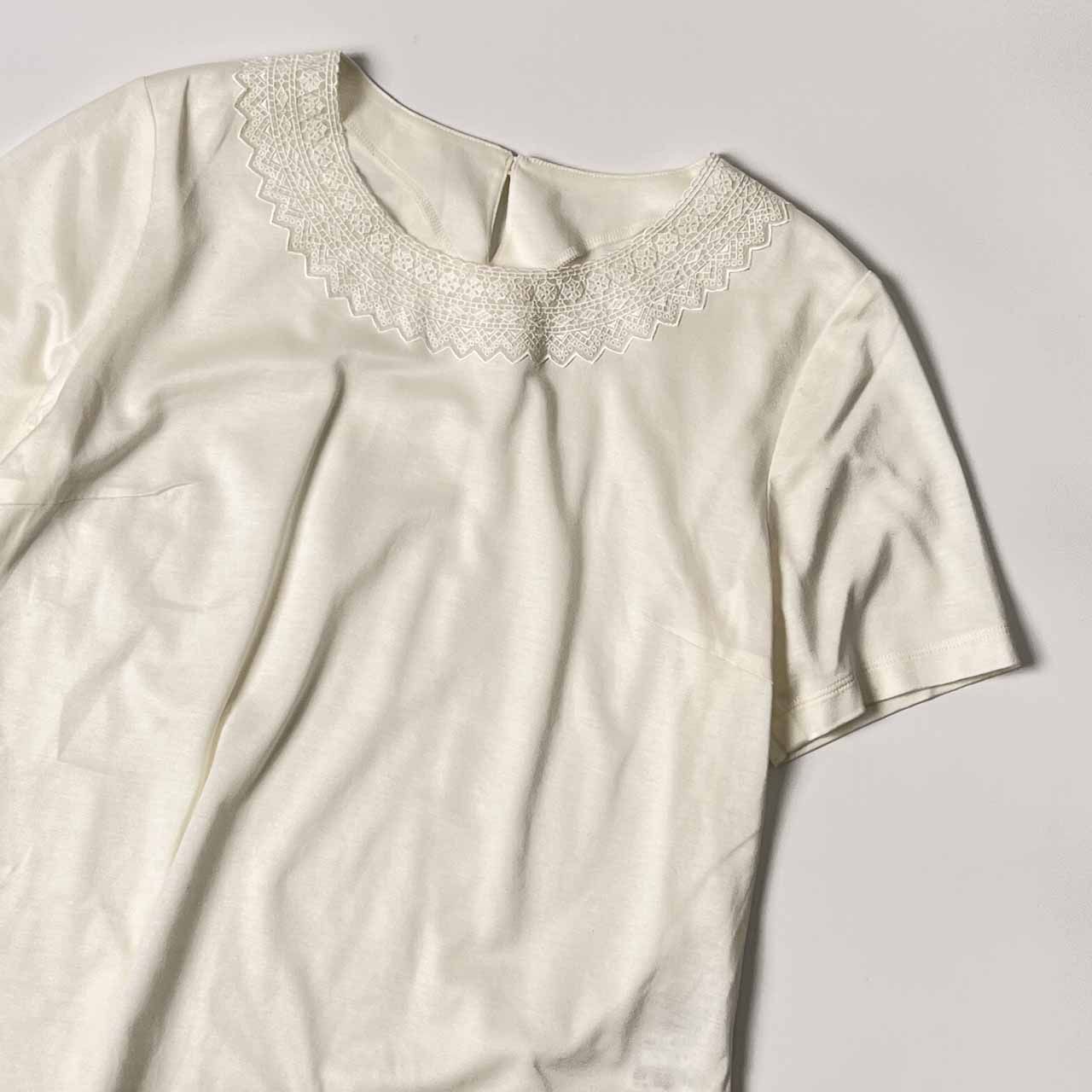 レリアン カットソー シャツ 半袖 大きいサイズ レース ブランド トップス 日本製 レディース 13サイズ クリーム色 Leilian leilian - レリアン カットソー シャツ 半袖 大きいサイズ