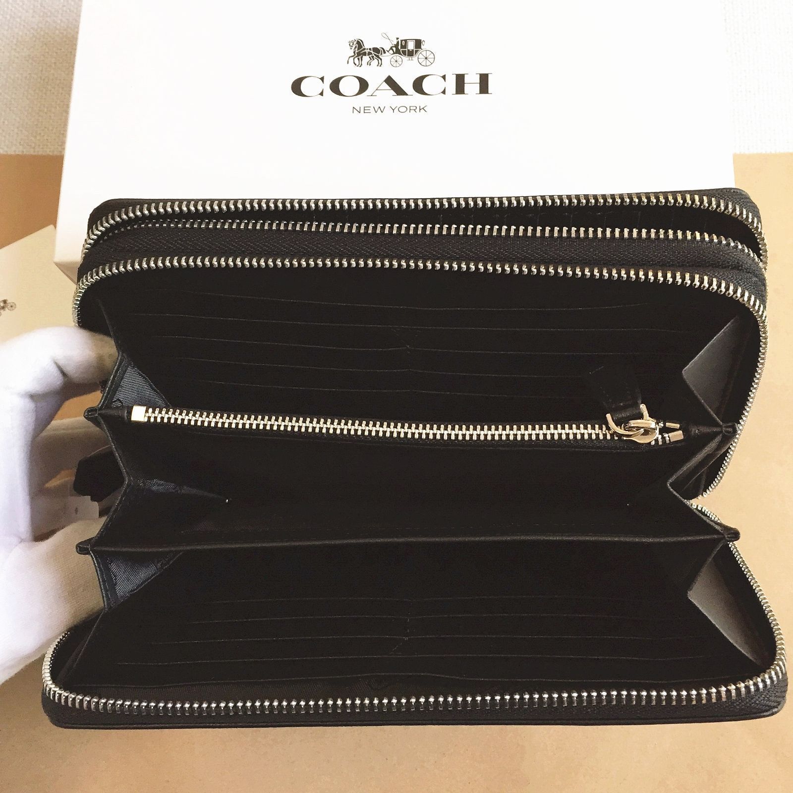 コーチ財布＞COACH/コーチ財布 長財布 F77288 ブラック セカンドバッグ ダブルジップ トラベルオーガナイザー オプアート メンズ長財布  小銭入れあり アウトレット品 紙袋付属 新品未使用 - メルカリ