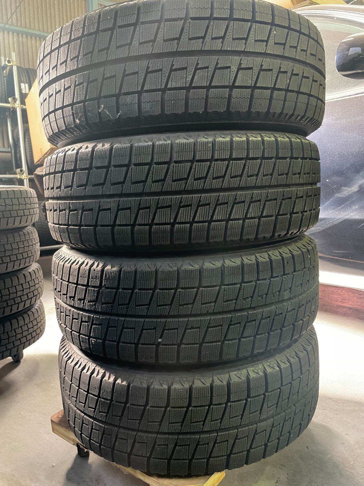  オデッセイ エスティマ等に! ブリヂストン REVO 2 215 60 R 16 2012年製 社外アルミ x 6 5 J 5穴 スタッドレス 4本セット 営業所止め発送 ･ 除く 16インチ タイヤ ホイールセット