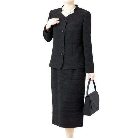 丹後ちりめん レディース 喪服 礼服 ブラックフォーマル スカートスーツ セット 冠婚葬祭 卒業式 卒園式 2135