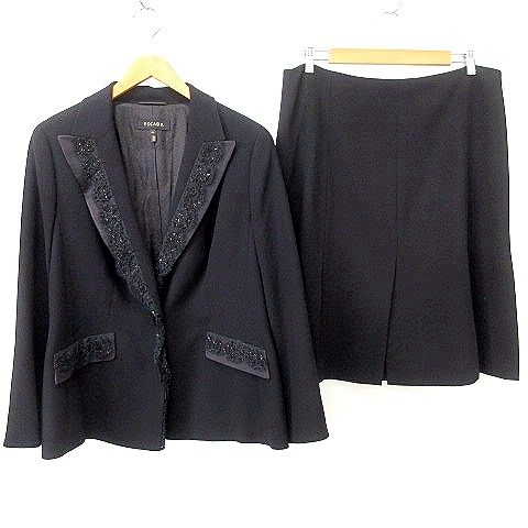 エスカーダ ESCADA 正規 スカート スーツ セットアップ ビーズ レース 44 XL相当 黒 ブラック A0513