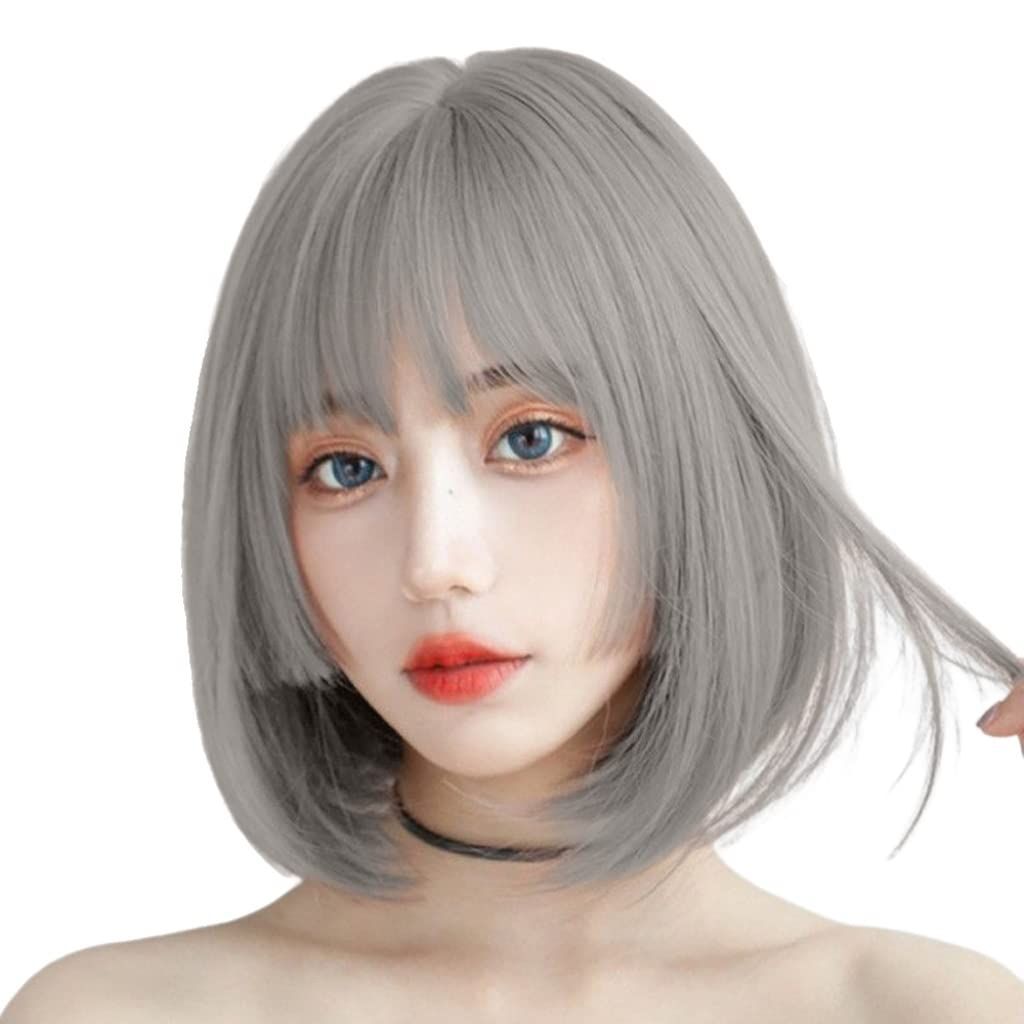 【人気商品】ウィッグ レディース かつら カツラ フルウィッグ ISHR Bob wig 小顔効果 自然 原宿 可愛い 女装用 レディーズウィッグ ネット付き (シルバーグレー)