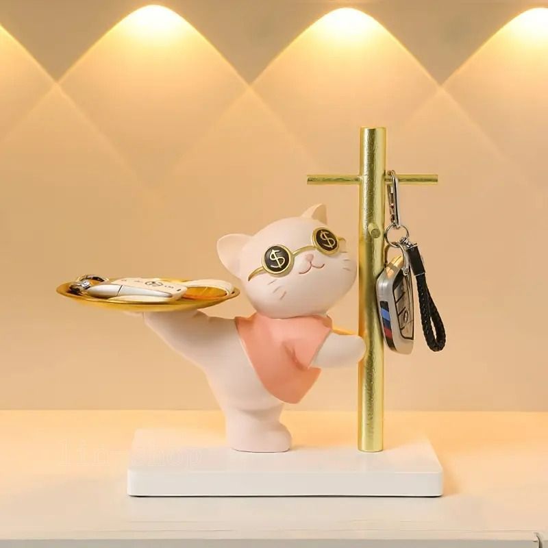 ネコのジュエリーホルダー グレー ピンク ゴールド  鍵 アクセサリー かわいい お洒落 猫 トレー 人気 SNS映え インスタ映え