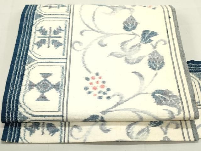 平和屋着物●九寸名古屋帯　紬地　葡萄蔦の葉間道　正絹　逸品　DAAU6757ob 平和屋着物○九寸名古屋帯 紬地 葡萄蔦の葉間道 正絹 逸品 DAAU6757ob