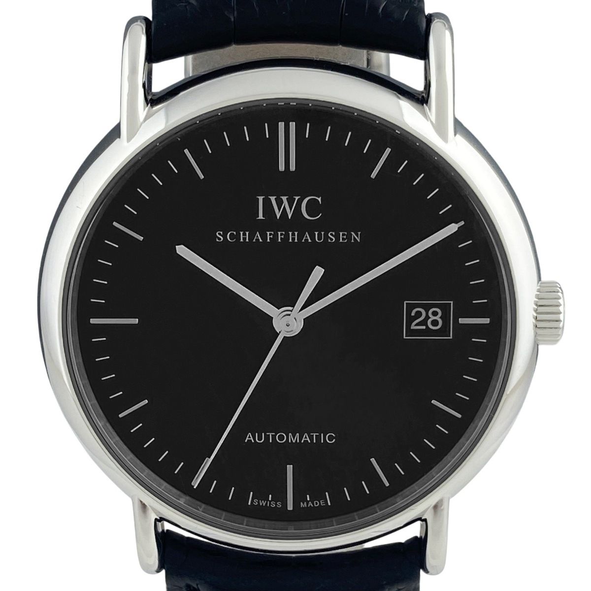 OH済 保証書 インターナショナルウォッチカンパニー IWC ポートフィノ IW353304 腕時計 SS レザー 自動巻き ブラック メンズ