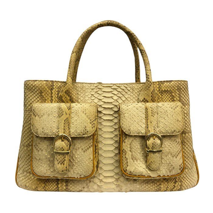 WEL Exotic Leather ハンドバッグ レディース パイソン ヘビ革 2way ショルダーバッグ ベージュ T1