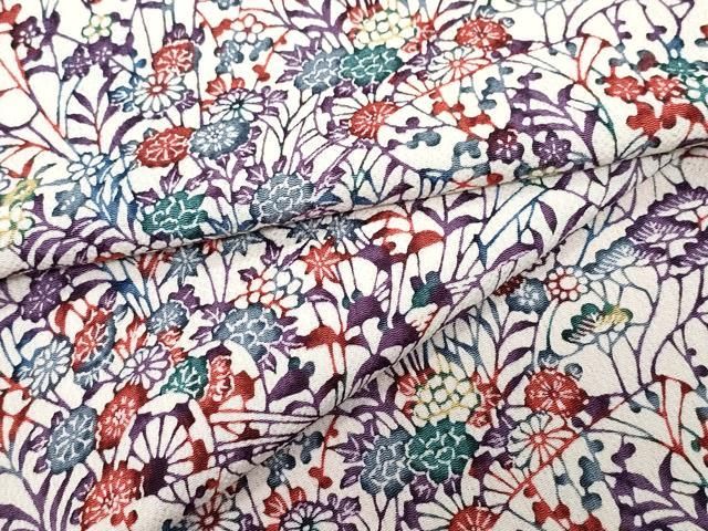 平和屋着物●上質な小紋 型染め 花車文 鬼しぼ縮緬 正絹 CAAZ0979vf