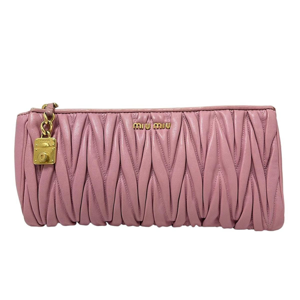 miumiu ミュウミュウ クラッチバッグ マテラッセ ギャザーバッグ 5N1455 ピンク レザー