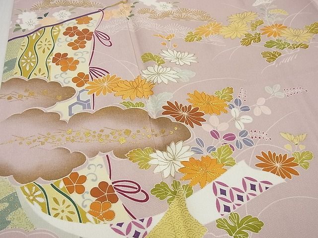 平和屋本店□極上 創業460年・千總 訪問着 駒刺繍 几帳花文 金彩 逸品