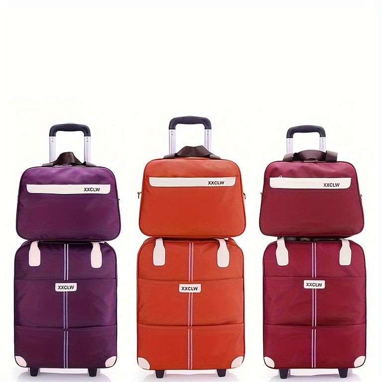  旅行 出張に ローリングダッフルバッグ 伸縮ハンドル インラインスケートホイール付 ナイロン製 ポータブルスーツケース トラベルバッグ 2点セット ブラック ボストンバッグ 旅行かばん 小分けバッグ