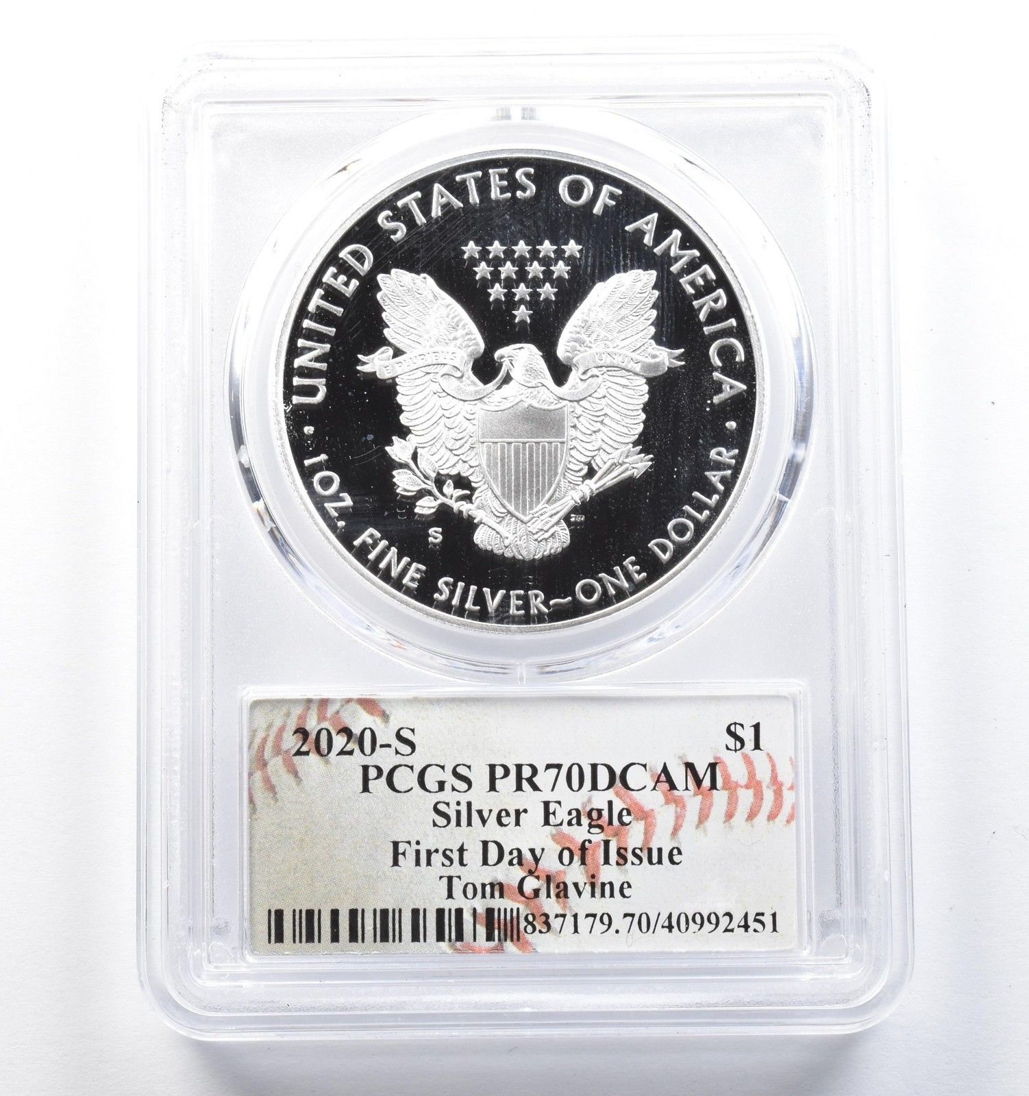 お得！アメリカン シルバー イーグル銀貨2020シルバーPCGS MS70 2020-S アメリカン シルバー イーグル トム・グラビン FDOI PR70