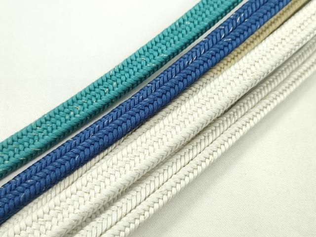 平和屋本店□極上 有職組紐道明 帯締め 冠組 両手先段 青・青緑 金糸  