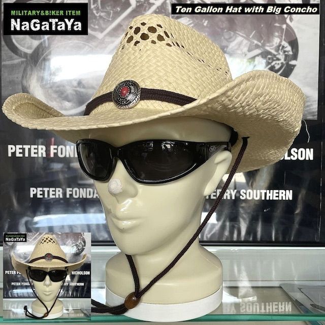 BIGコンチョ付 テンガロンハット フリー 約58cm(調節可能) アイボリー カゥボーイHAT ウエスタンハット 西部劇 ネイティブ系 インディアン