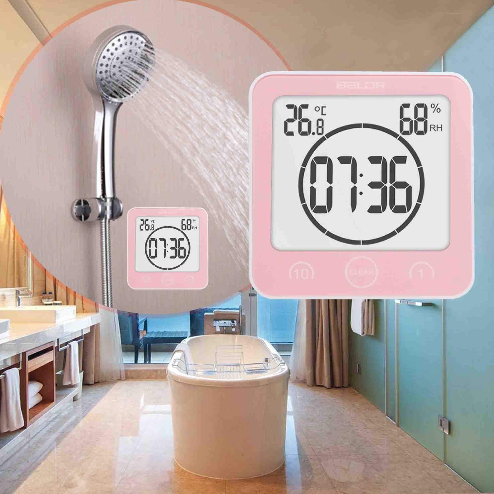 最大86%OFFクーポン防水時計 デジタル 温湿度計 大画面 液晶 吸盤 壁掛け 時間表示 置き時計 湿度計 お風呂 防水クロック 温度計  バスルーム時計１年保証 防滴 シャワー時計 置き時計・掛け時計
