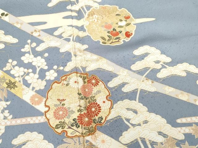 平和屋着物○銀座きしや 訪問着 駒刺繍 雪輪松花文 金彩