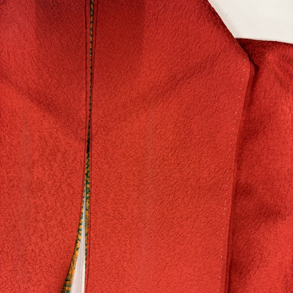 振袖 身丈160.5cm 裄丈66cm M 袷 朱色 正絹 名品 三つ紋 【中古