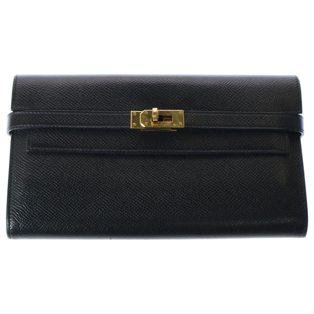 *HERMES* ケリー ポケットロングウォレット ストラップ付 長財布 HERMES (エルメス) ケリーウォレット ロング ブラック エプソン