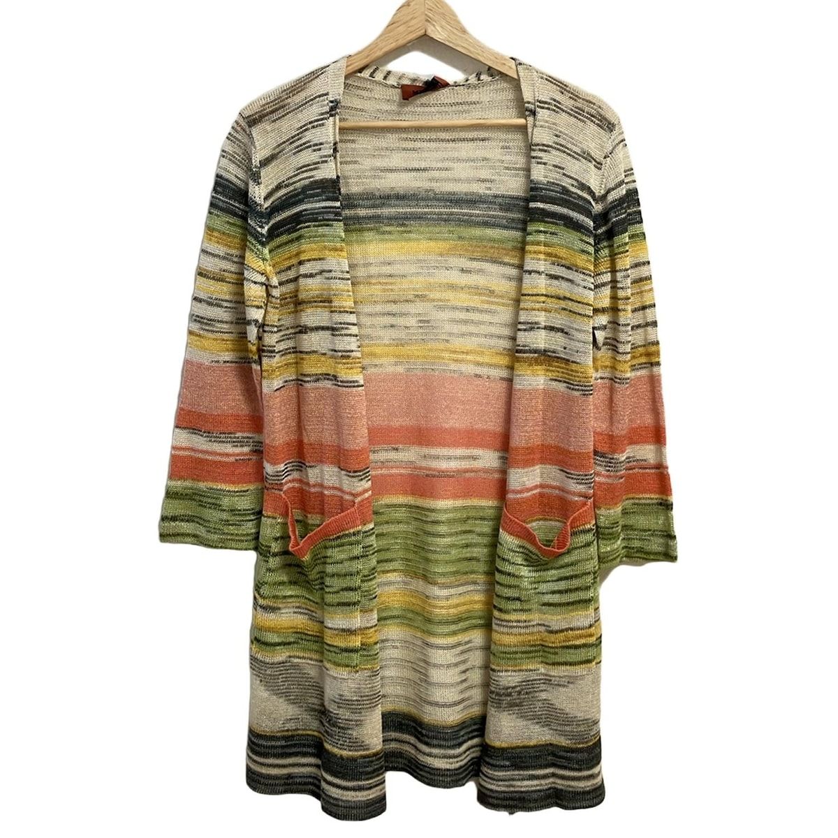 MISSONI - MISSONI(ミッソーニ) カーディガン サイズ42 M レディース - アイボリー×ピンク×マルチ 長袖/ロング丈 MISSONI(ミッソーニ) カーディガン サイズ42 M レディース