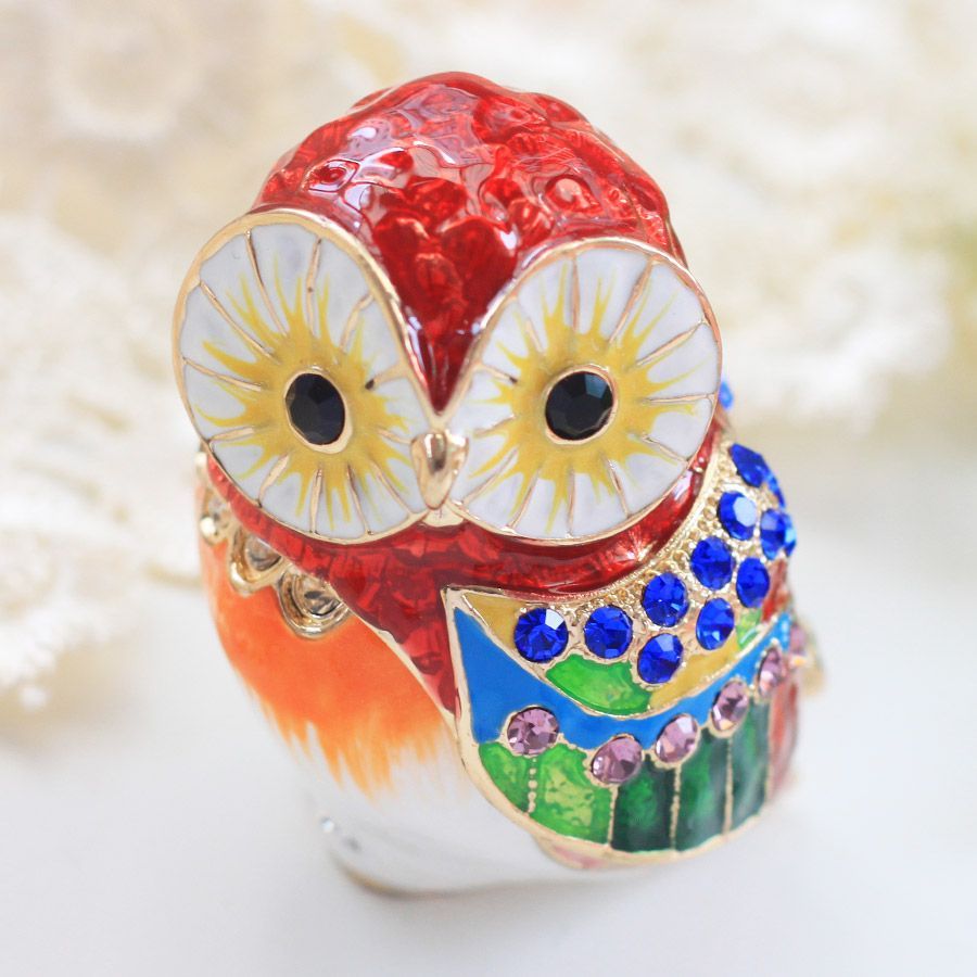 331 フクロウA （不苦労） 縁起物 クリスタルジュエリーボックス