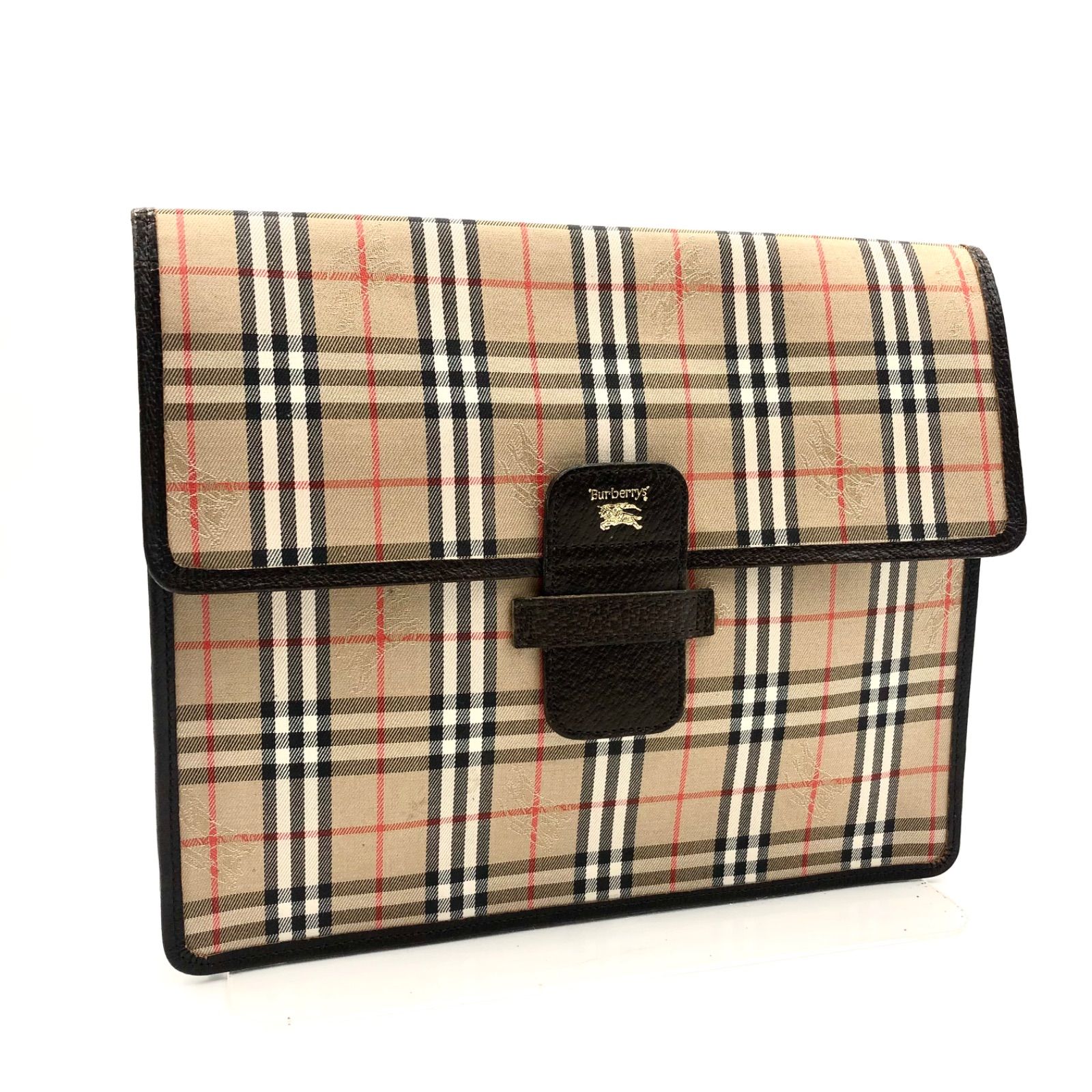 極美品】バーバリー クラッチバッグ ノバチェック キャンバス レザー