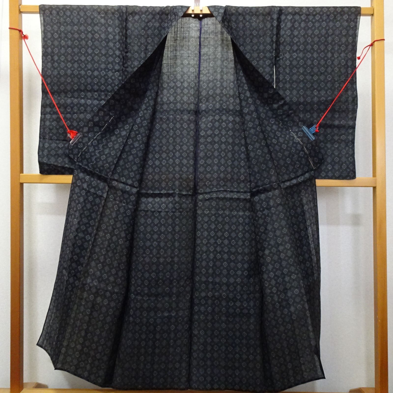 ※のんページ：A-2417 アンティーク宮古上布 麻上布 夏着物 絣柄 宮古上布 麻上布 夏着物 苧麻 絣柄 濃藍 アンティーク着物 A