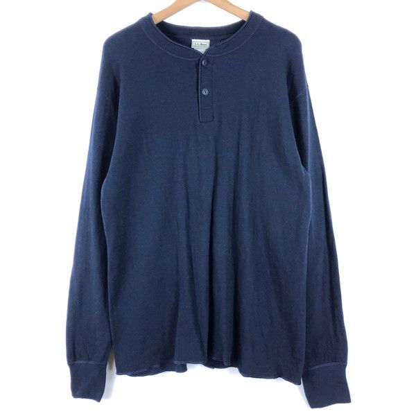 【古着】 L.L.Bean エルエルビーン カットソー ヘンリーネック 針抜き ダブルフェイス Mサイズ 長袖 ネイビー系 【中古】 n060701