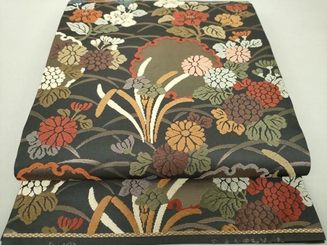 平和屋着物○六通柄袋帯 唐織 雪輪野菊文 金糸 正絹 逸品 DAAS3188ps