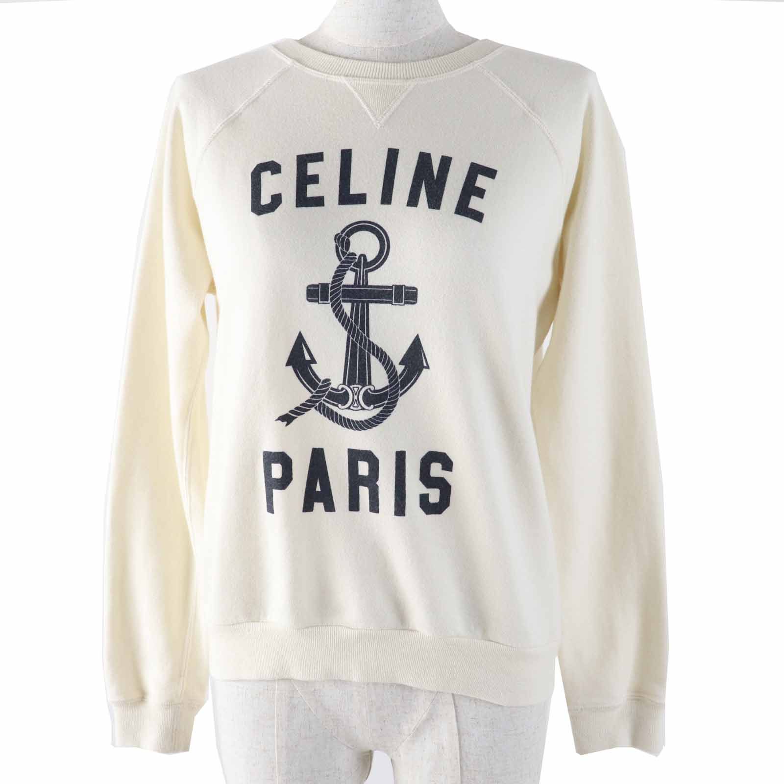 ◎CELINE セリーヌ 2Y244450I コットン カシミヤ アンカープリント 長袖 スウェット オフホワイト XS フランス製 レディース