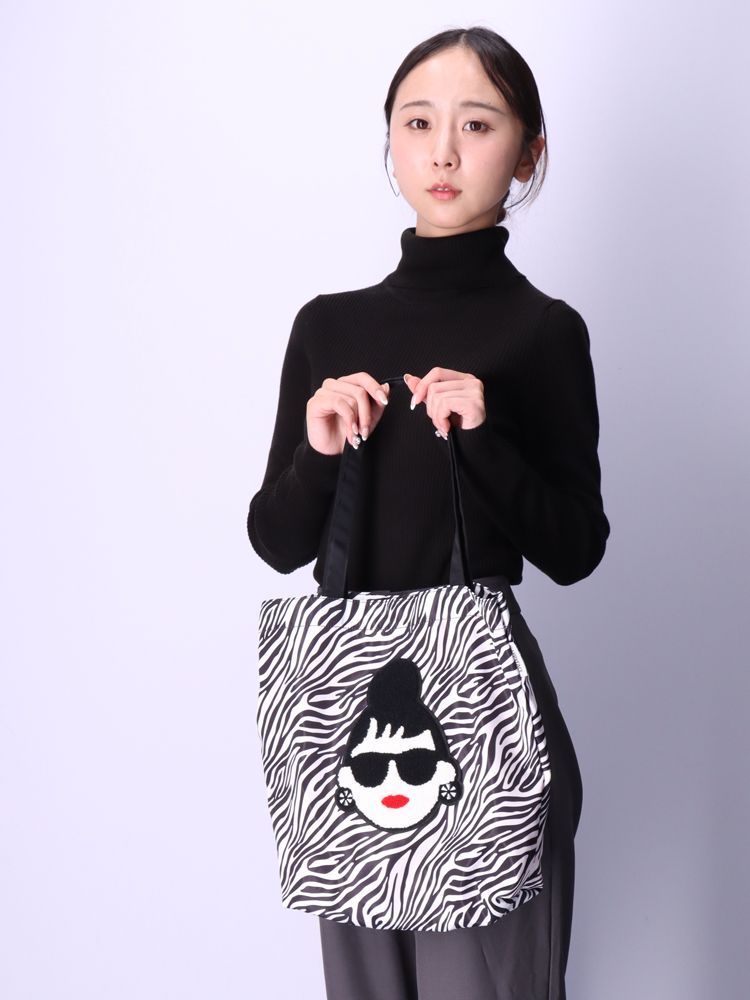 【極美品/大人の高級感】Papas パパス テーラードジャケット 黒 P刺繍入り HAPPY FACE EMMA トートバッグ 相良刺繍 お顔 サングラス LADY