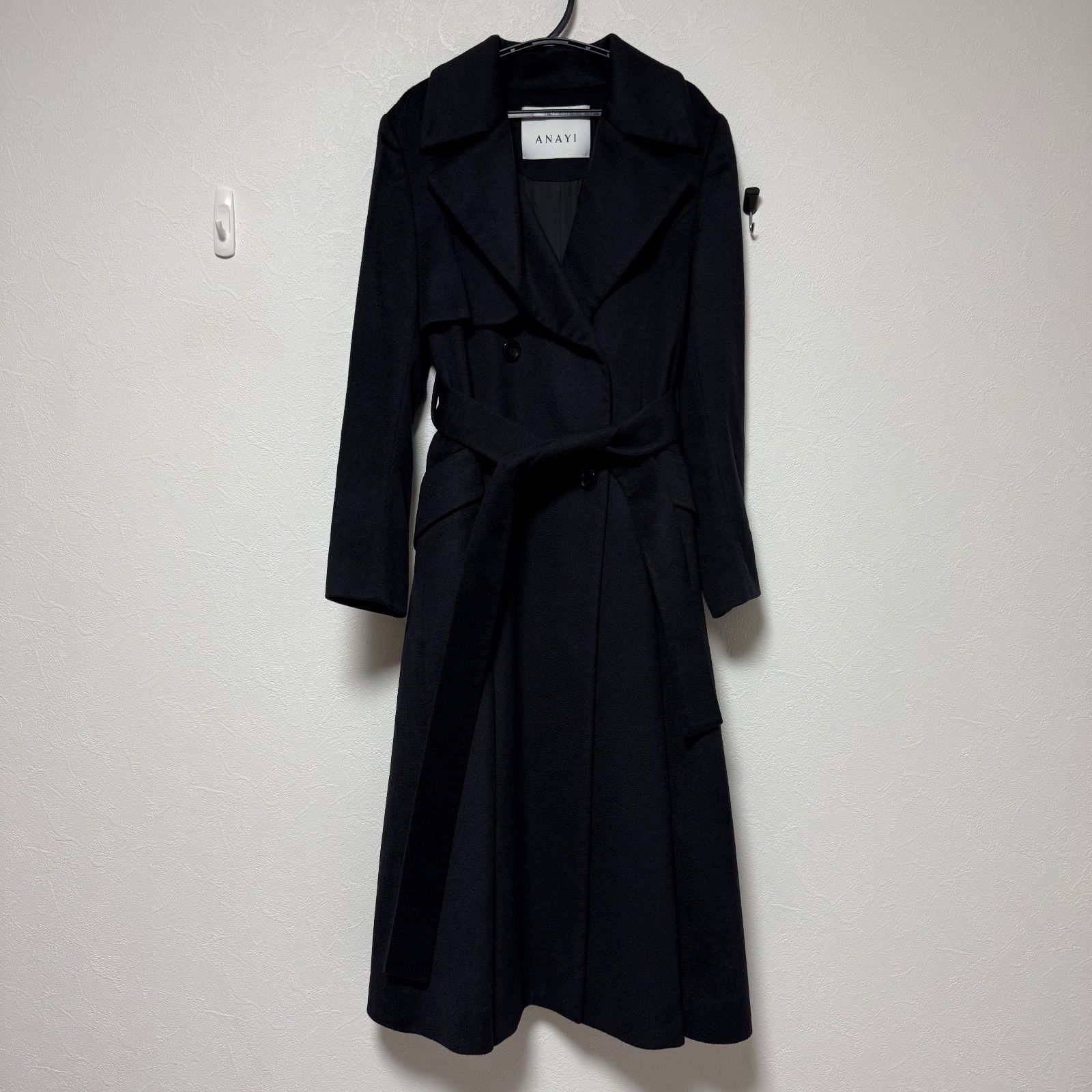 アナイ　カシミヤ100 ブラック ダブルブレスト トレンチコート アナイ カシミヤ100 ブラック ダブルブレスト トレンチコート コート