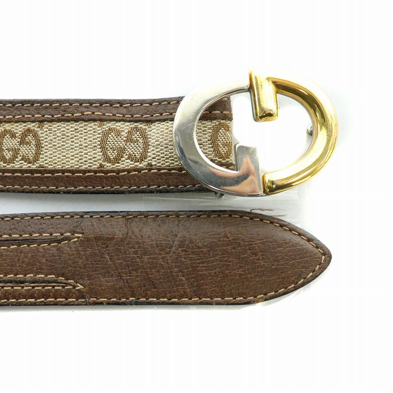 グッチ GUCCI ベルト GGキャンバス レザー ロゴ 70/28 茶 ブラウン 