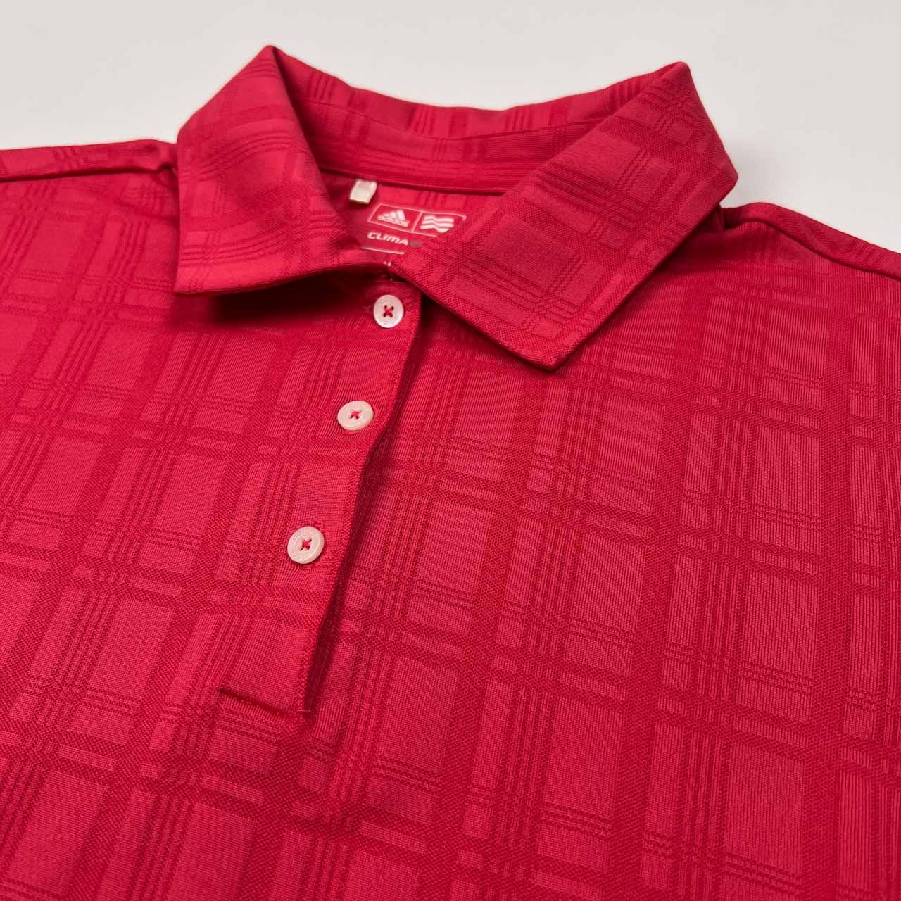 adidas 赤白チェック 長袖ポロシャツ　ゴルフシャツ adidas アディダス 長袖ポロシャツ レッド×白 格子 チェック 英字