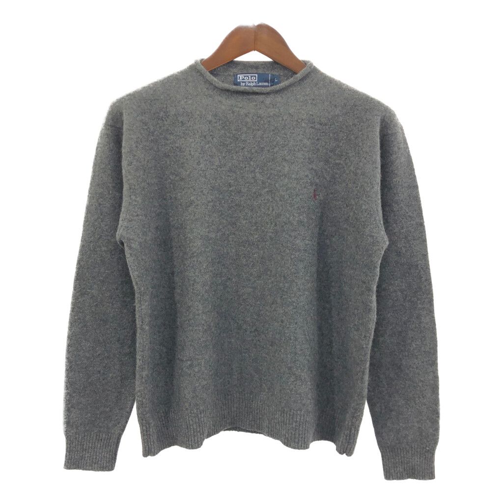 90年代 Polo by Ralph Lauren ポロ ラルフローレン ラムウール ロールネック セーター グレー (メンズ L) 中古 古着 Q5140