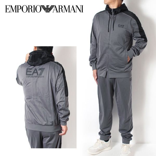24AWモデル エンポリオアルマーニ EMPORIO ARMANI EA7 ジップアップパーカー セットアップ 上下セット【グレー】 6DPV70 PJHCZ 1992/【2024-25AW】m-tops