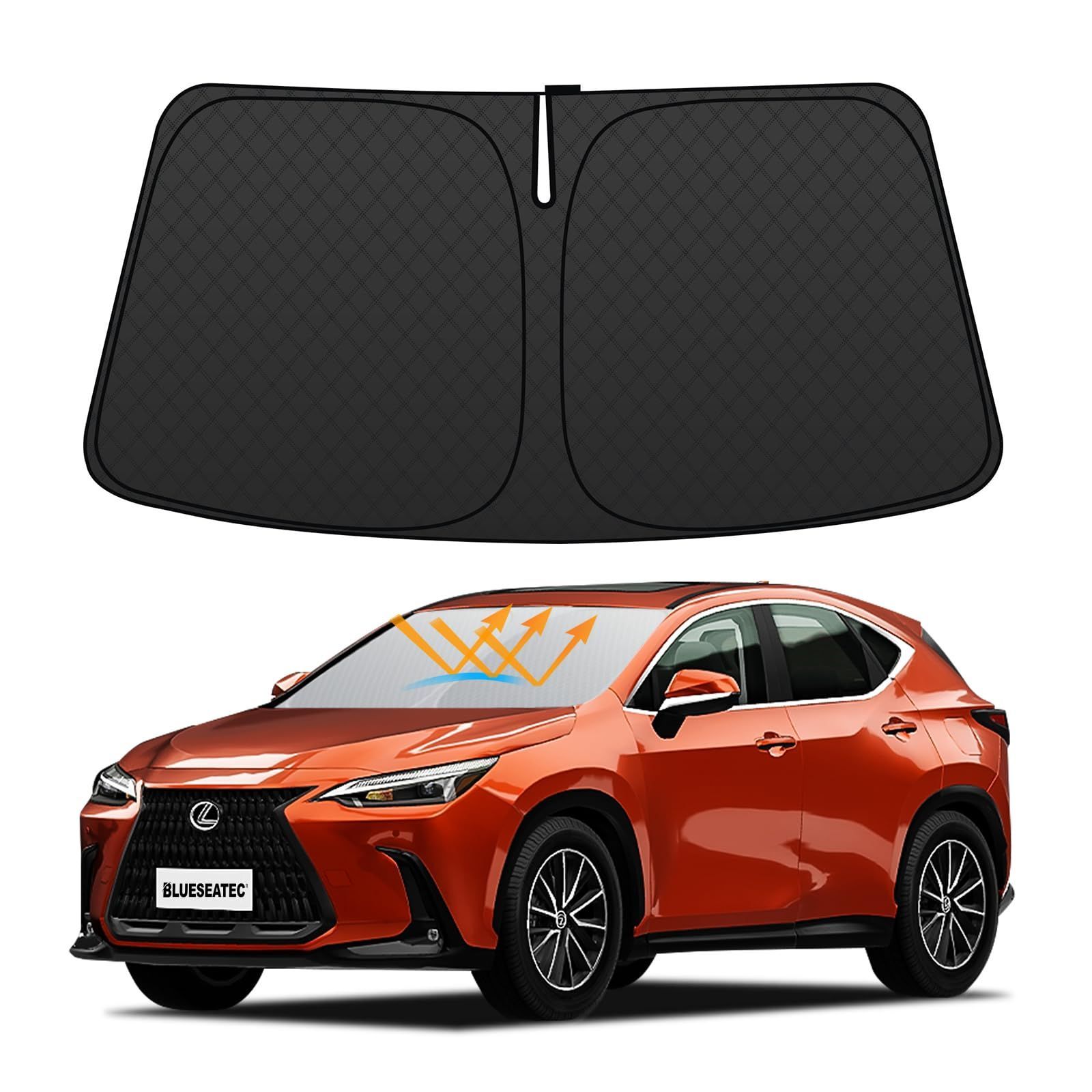 BLUESEATEC レクサスnx 新型 20系 2代目 フロント サンシェード NX250 NX350 NX350h NX450h+ 2021.10~現行 車種専用車用 フロントガラス 高密度生地 厚手材質 5層構造 日よけ 暑さ対策 内装劣化防止 紫外線カ