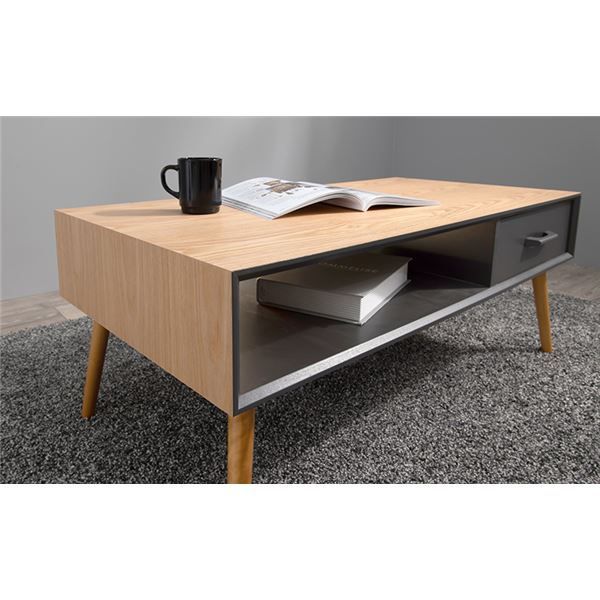 引出し付きテーブル ナチュラル (約)幅80cm 組立式（脚・取手のみ