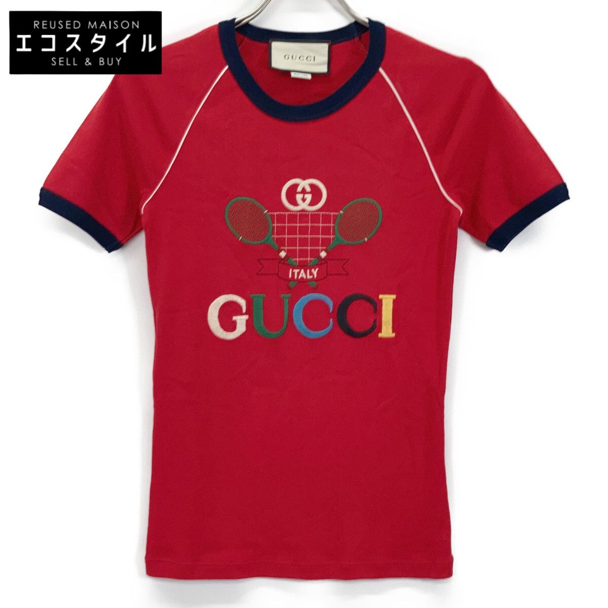 GUCCI グッチ 574386 ﾚｯﾄﾞ ﾃﾆｽ ｺｯﾄﾝｼﾞｬｰｼﾞｰTｼｬﾂ S